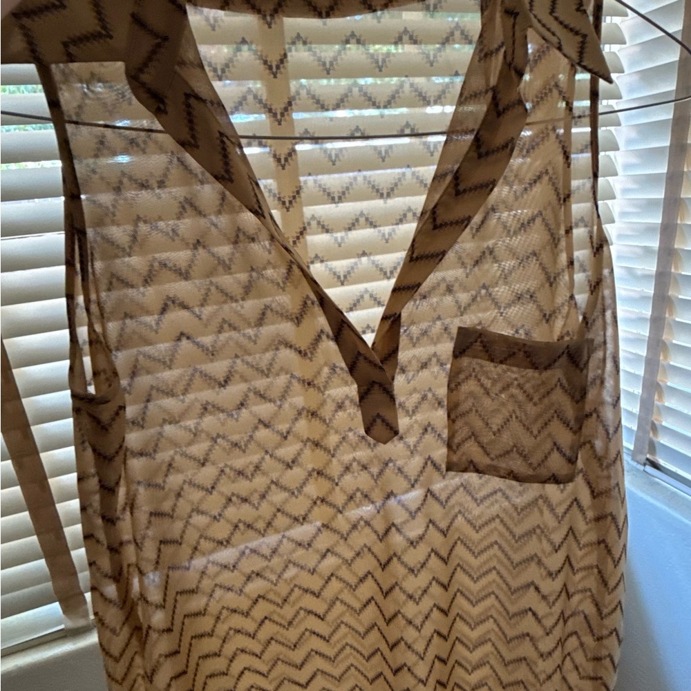 Pleione Beige Chevron Sheer V-Neck Tunic